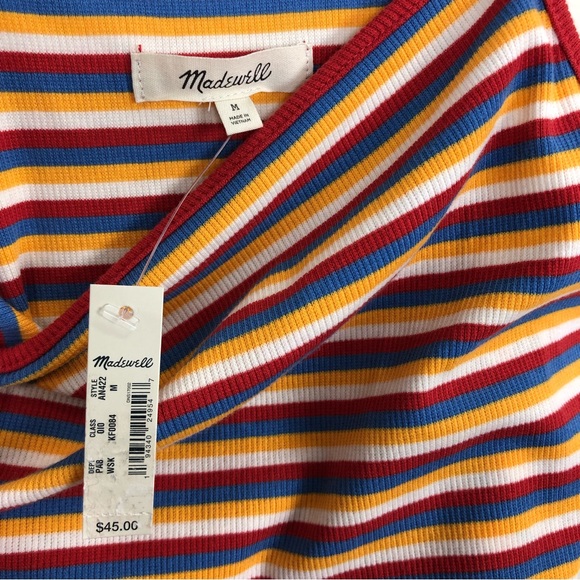 Madewell Ribbed Spaghetti Strap Snap Thong Tank Bodysuit Rainbow Stripe Medium - Picture 6 of 10